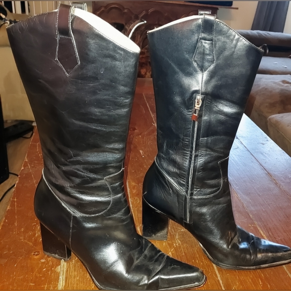 Arturo Chiang Women's Black Leather Mid Calf Boots